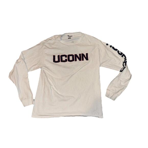 UCONN Huskies Champion White Long Sleeve Shirt Size Large? Logo Sellout Arm Y2K - Picture 1 of 7